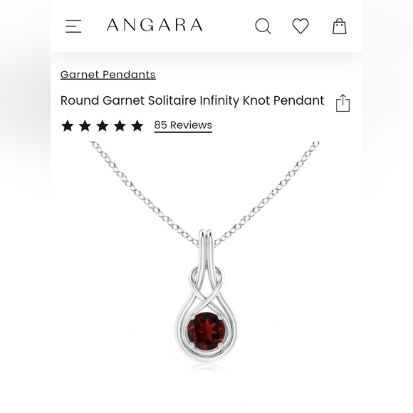 ANGARA Round Garnet Solitaire Infinity Knot Pendant in Sterling Silver, New✨️
